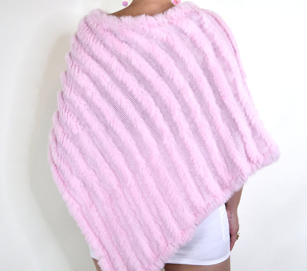 Baby Pink Y2K Faux Fur Striped Knit Poncho – Sofia Nova Vintage