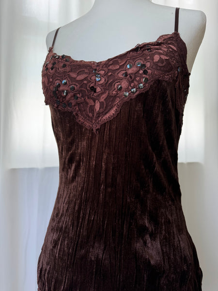 Asymmetrical Brown Velvet & Sequin Fairy-core Tank