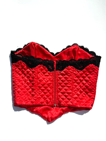 Red Satin Lace Pillow Bustier