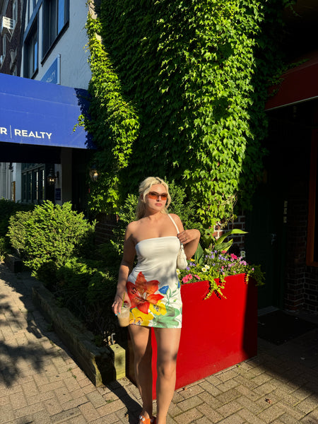 White Floral Beachy Tube Dress