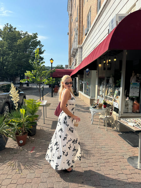 Paper Heart White &amp; Black Linen Maxi Dress