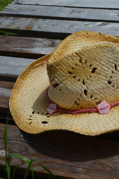 Straw Hat W/ Pink Beading