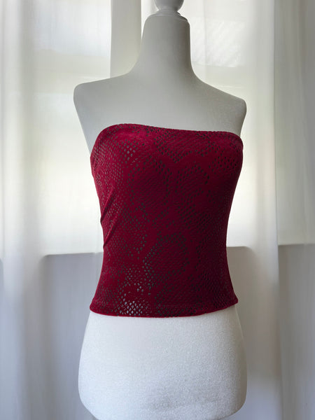 Velvet Shiny Snakeskin Print Tube Top