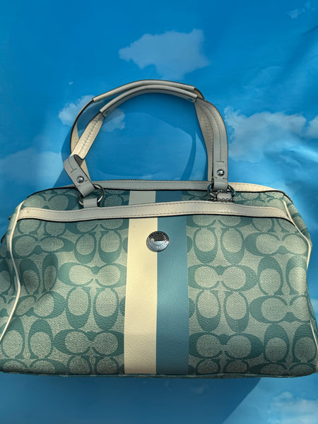 Baby Blue Coach Heritage Stripe Signature Shoulder Bag