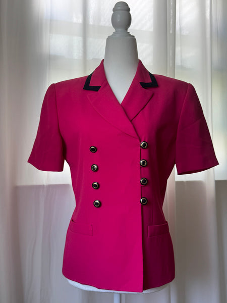 Hot Pink Short Sleeve Vintage Blazer Style Top