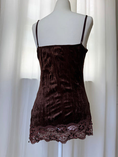 Asymmetrical Brown Velvet & Sequin Fairy-core Tank