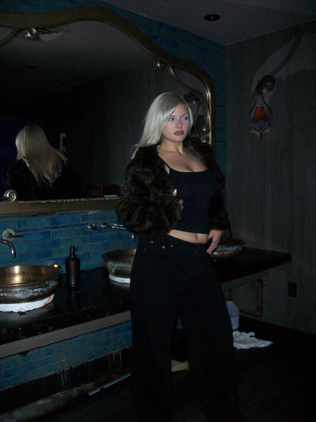 Faux Fur Vintage Cropped Brown Jacket&nbsp;