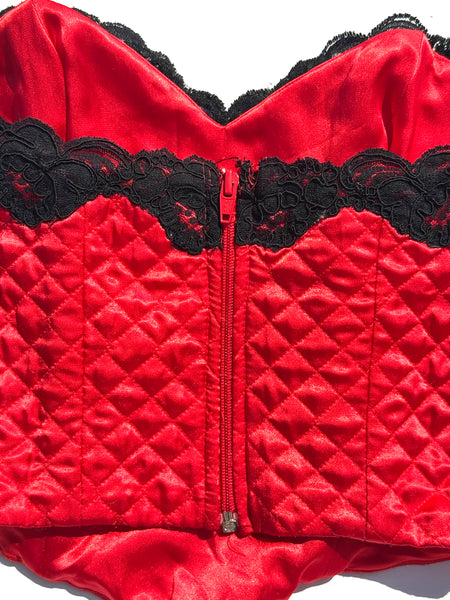 Red Satin Lace Pillow Bustier
