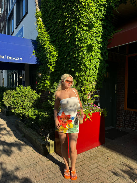 White Floral Beachy Tube Dress