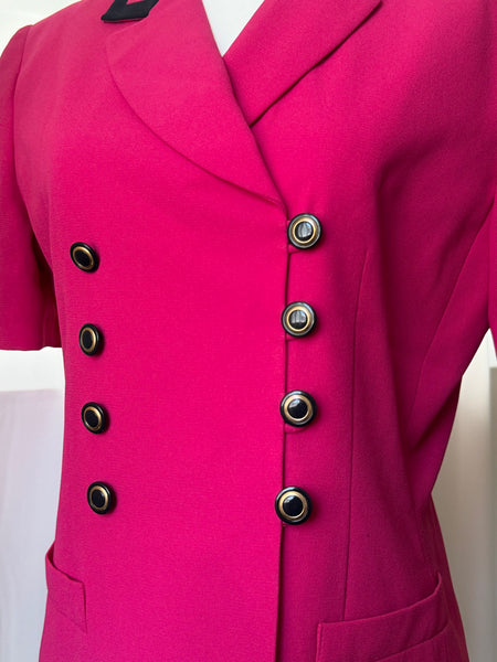Hot Pink Short Sleeve Vintage Blazer Style Top