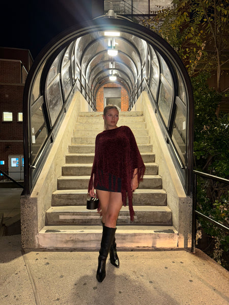 Burgundy Fringe Vintage Poncho