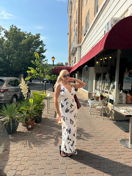 Paper Heart White &amp; Black Linen Maxi Dress