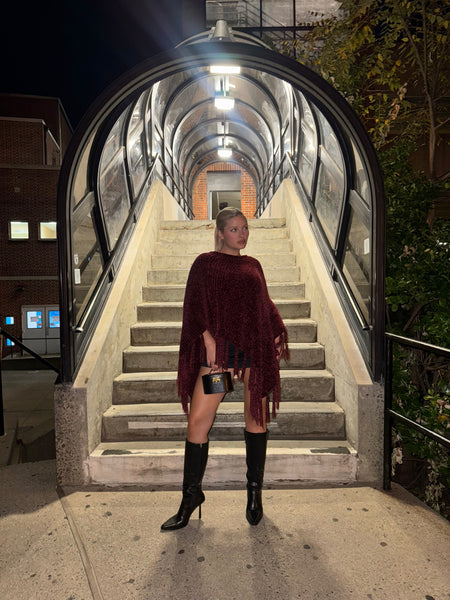 Burgundy Fringe Vintage Poncho