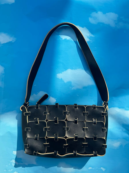 Black Faux Leather Patchwork Handbag