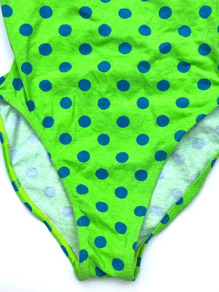 Lime Green & Blue 80s Polka Dot One Piece Swimsuit