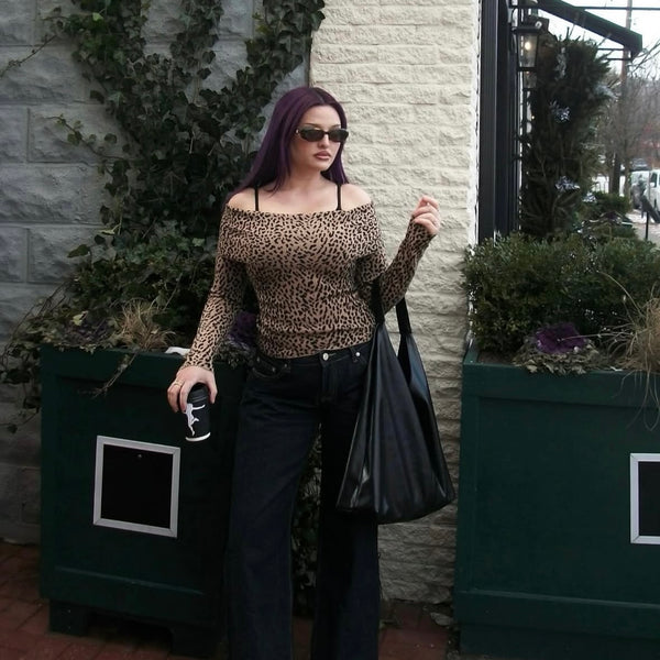 EDIKTED Cheetah Print Off The Shoulder Sweater