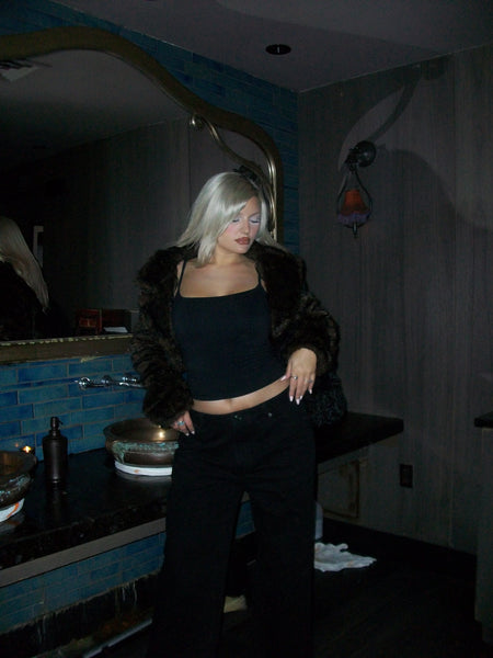 Faux Fur Vintage Cropped Brown Jacket&nbsp;