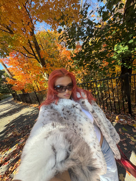 Black & White Vintage Faux Fur Animal Print Coat