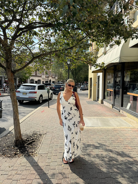 Paper Heart White &amp; Black Linen Maxi Dress