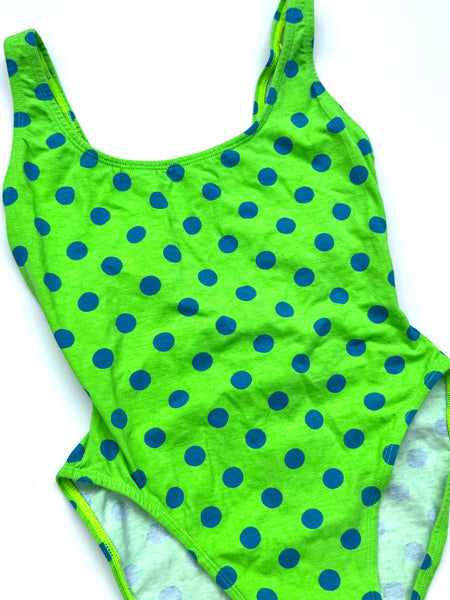Lime Green & Blue 80s Polka Dot One Piece Swimsuit