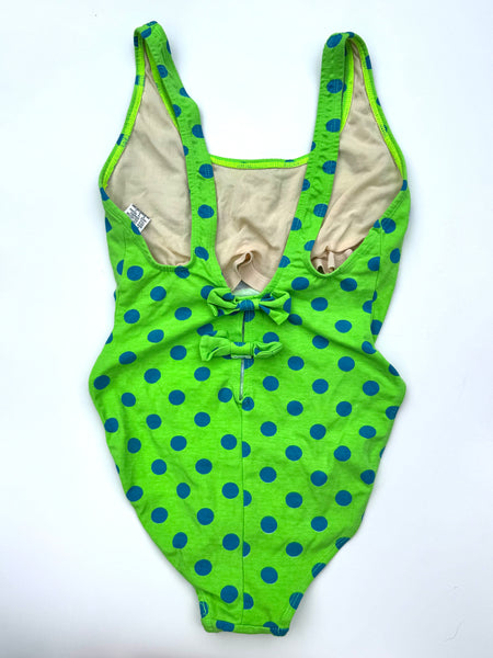 Lime Green & Blue 80s Polka Dot One Piece Swimsuit