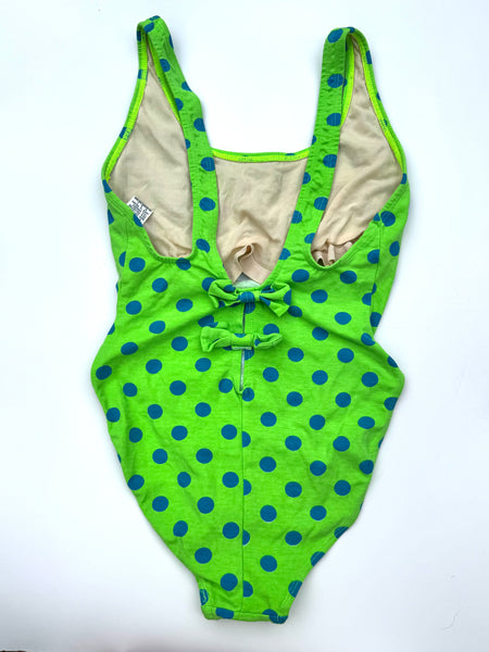 Lime Green & Blue 80s Polka Dot One Piece Swimsuit