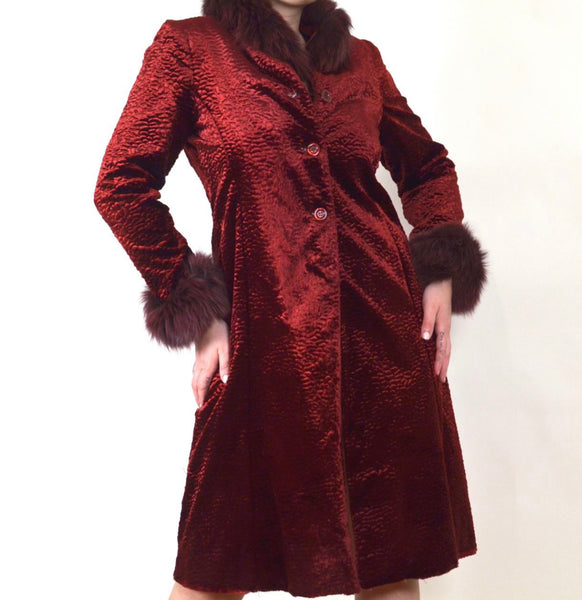 Red Velvet 70s Afghan Style Vintage Coat
