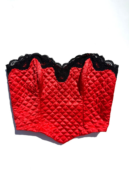 Red Satin Lace Pillow Bustier