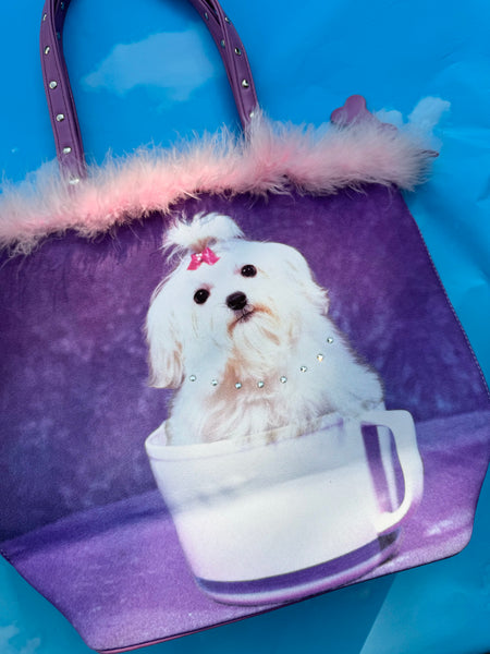 Feather& Rhinestone Dog Purse