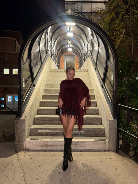Burgundy Fringe Vintage Poncho