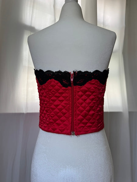 Red Satin Lace Pillow Bustier