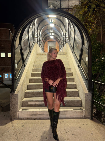 Burgundy Fringe Vintage Poncho