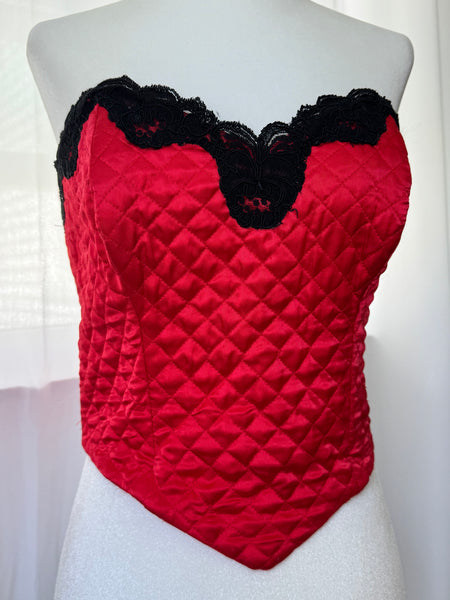 Red Satin Lace Pillow Bustier
