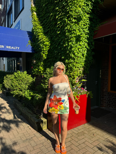 White Floral Beachy Tube Dress