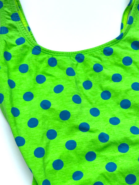 Lime Green & Blue 80s Polka Dot One Piece Swimsuit