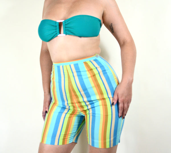 70s Style Vintage Striped High Waisted Shorts