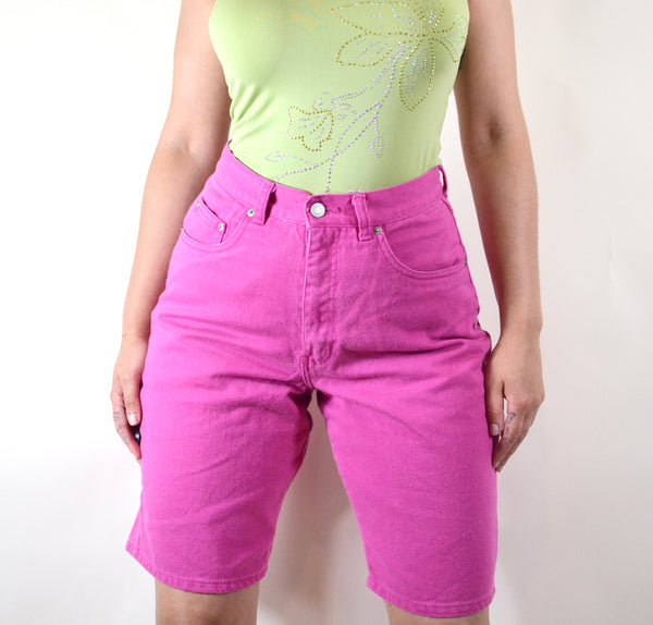 90s Hot Pink High Waisted Denim Mom Shorts