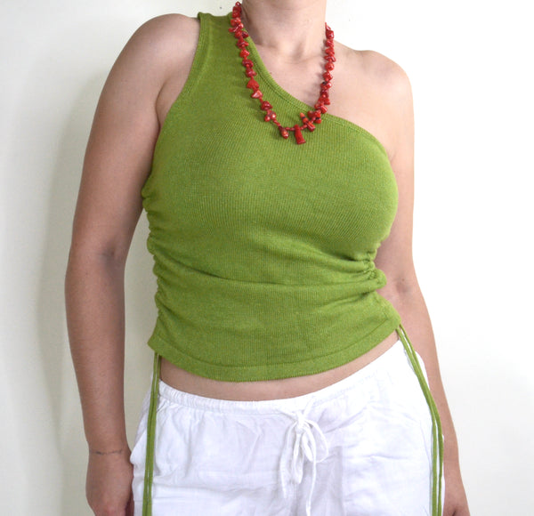 Green Asymmetrical Knit One Shoulder Top&nbsp;