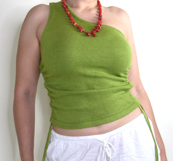 Green Asymmetrical Knit One Shoulder Top&nbsp;