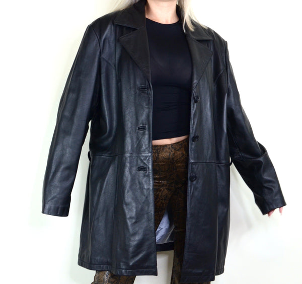 Black Leather Trench Jacket
