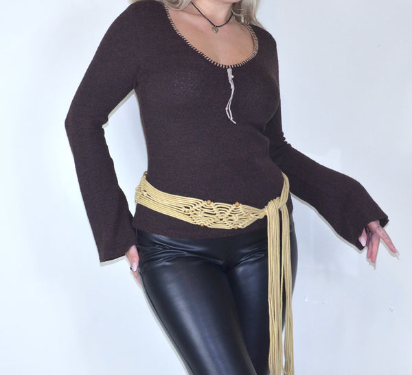 Y2K Does 70s Boho Witchy Brown Knit Sweater