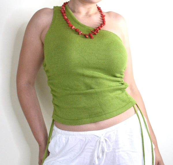 Green Asymmetrical Knit One Shoulder Top&nbsp;