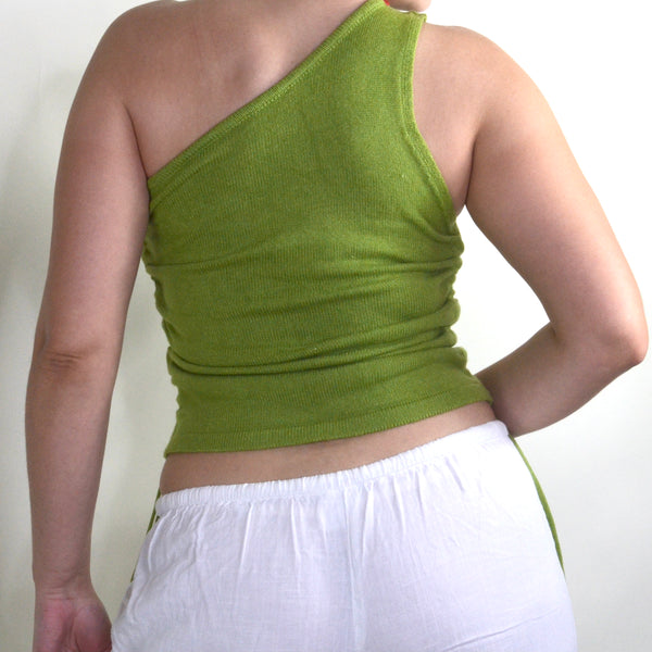 Green Asymmetrical Knit One Shoulder Top&nbsp;