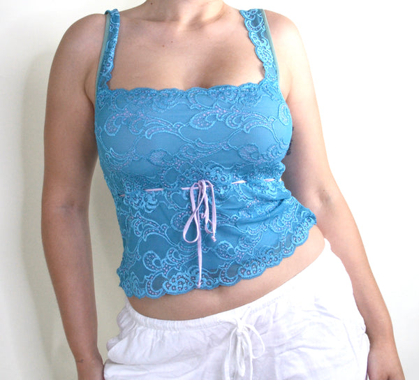 Y2K Turquoise Lace Tank Top