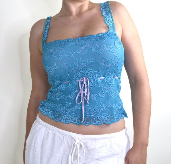 Y2K Turquoise Lace Tank Top