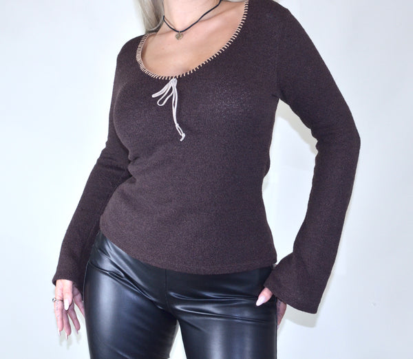 Y2K Does 70s Boho Witchy Brown Knit Sweater
