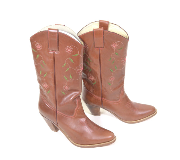 Floral Print Leather Cowboy Boots