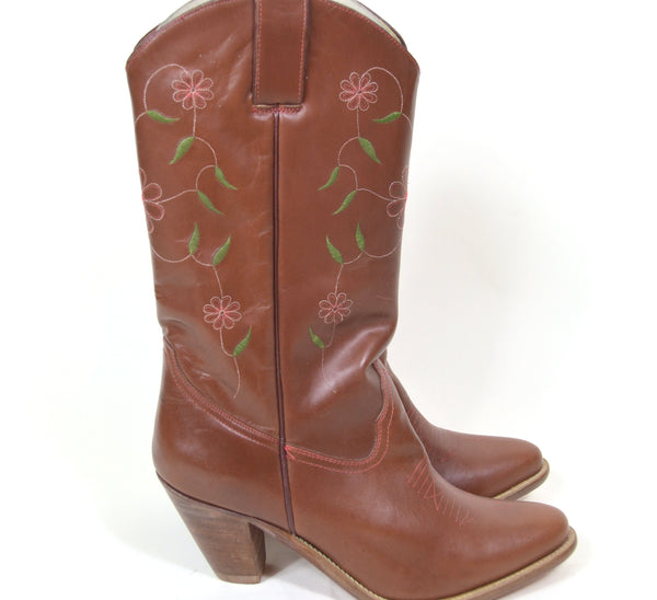 Floral Print Leather Cowboy Boots