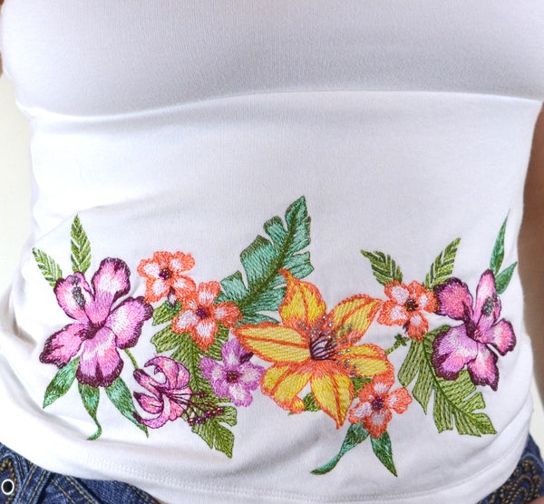 Y2K Express Flower Embroidered Tube Top