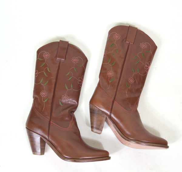 Floral Print Leather Cowboy Boots